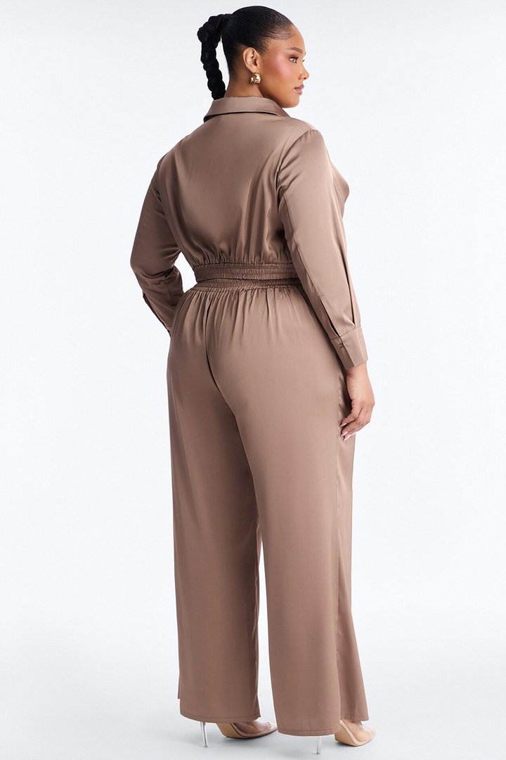 Champagne Dreams Satin Pant Set - Bronze