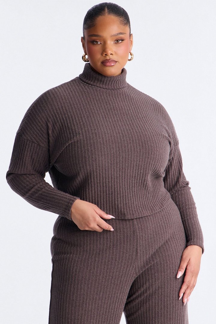 Melissa Ribbed Turtleneck Pant Set - Brown