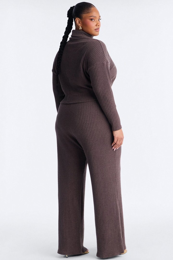 Melissa Ribbed Turtleneck Pant Set - Brown