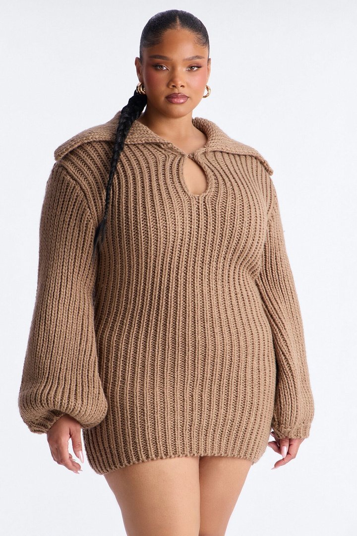 Tessa Chunky Knit Sweater Mini Dress - Mocha