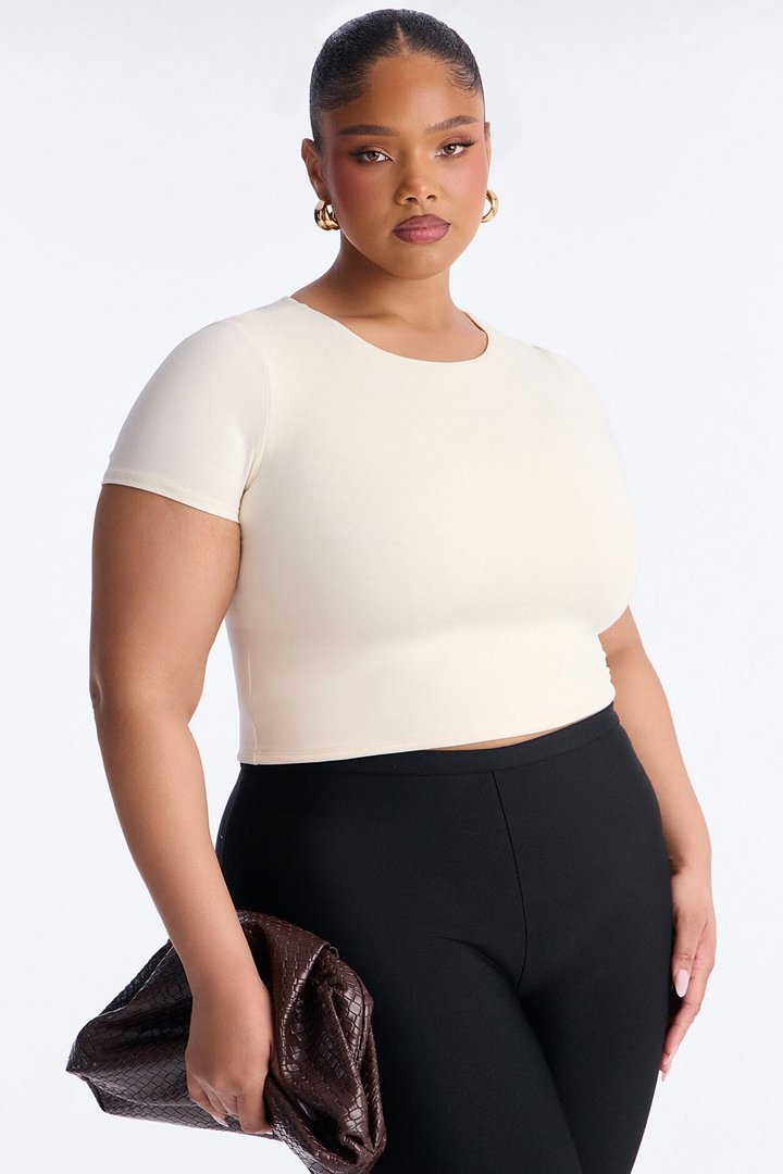 Jaslynn Double Lined Cropped Baby Tee - Bone