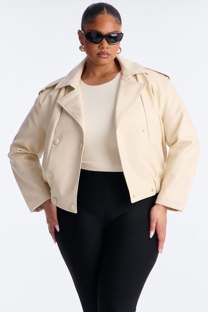 Adrienne Double Breasted Faux Leather Jacket - Bone