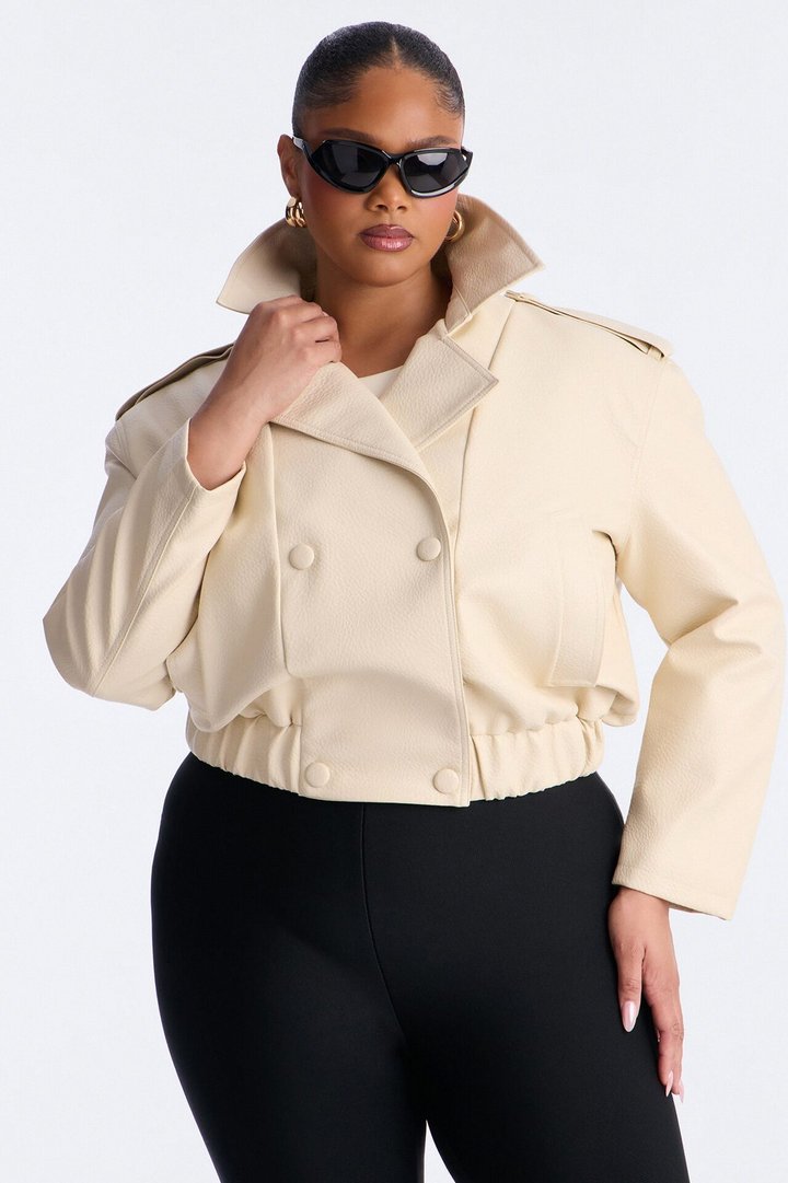 Adrienne Double Breasted Faux Leather Jacket - Bone
