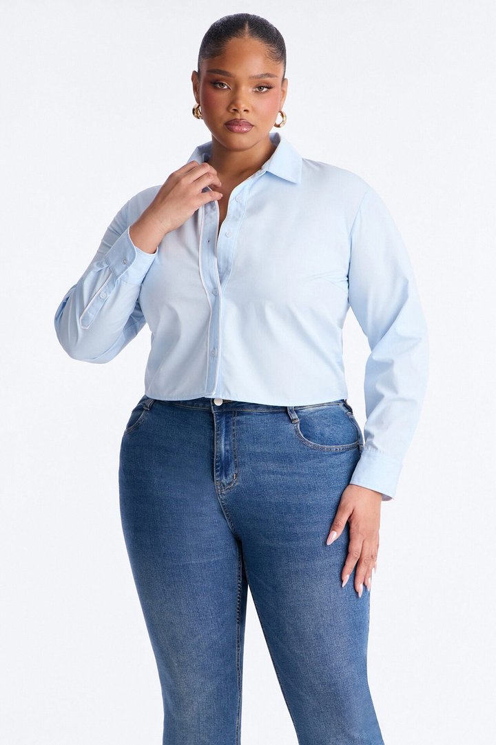 Just A Little Office Glam Poplin Shirt - Light Blue