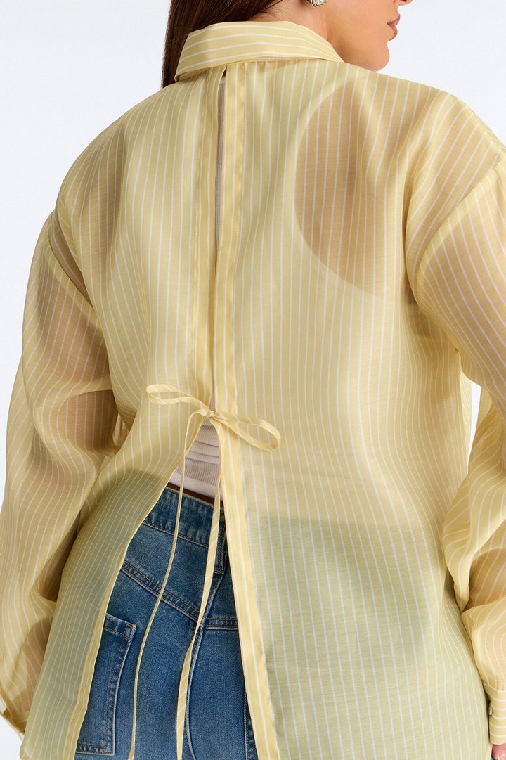 Cute Chaos Pinstripe Sheer Shirt - Butter Yellow