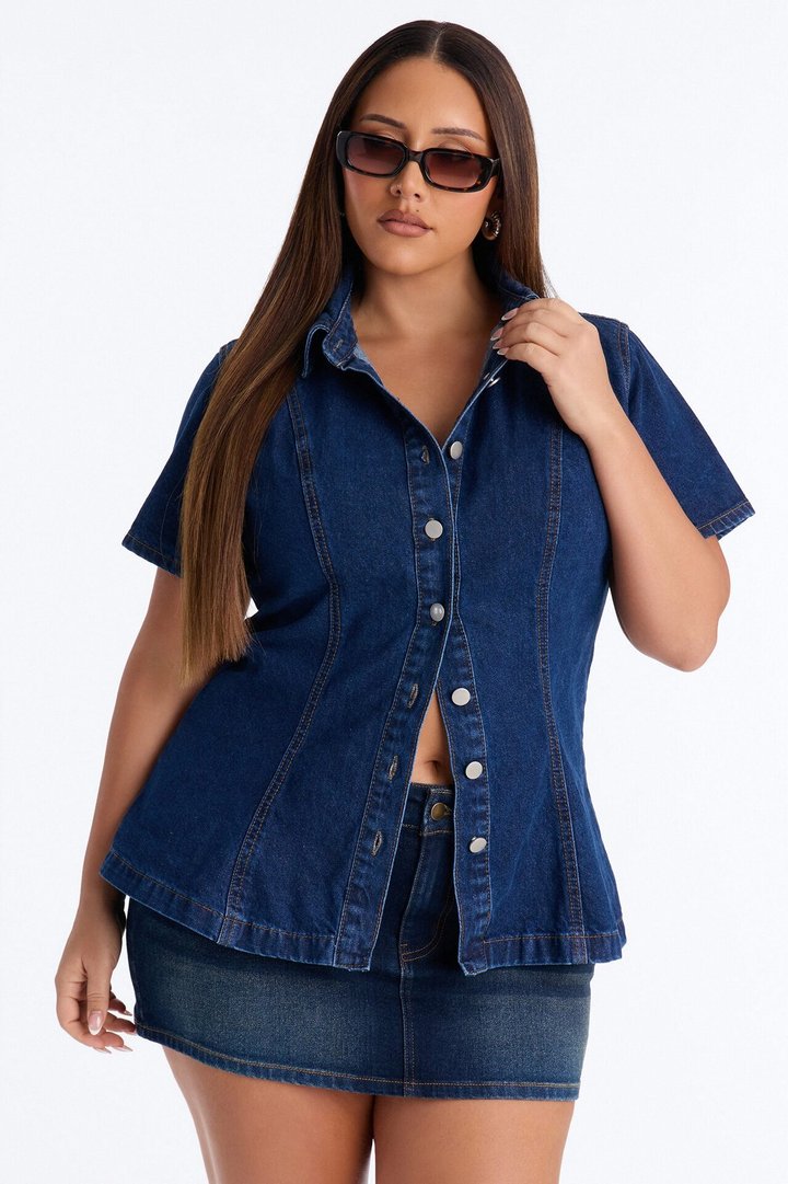 Nina Cinched Waist Denim Shirt - Indigo
