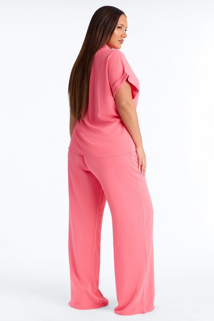 Makela Tie Front Wide Leg Pant Set - Pink