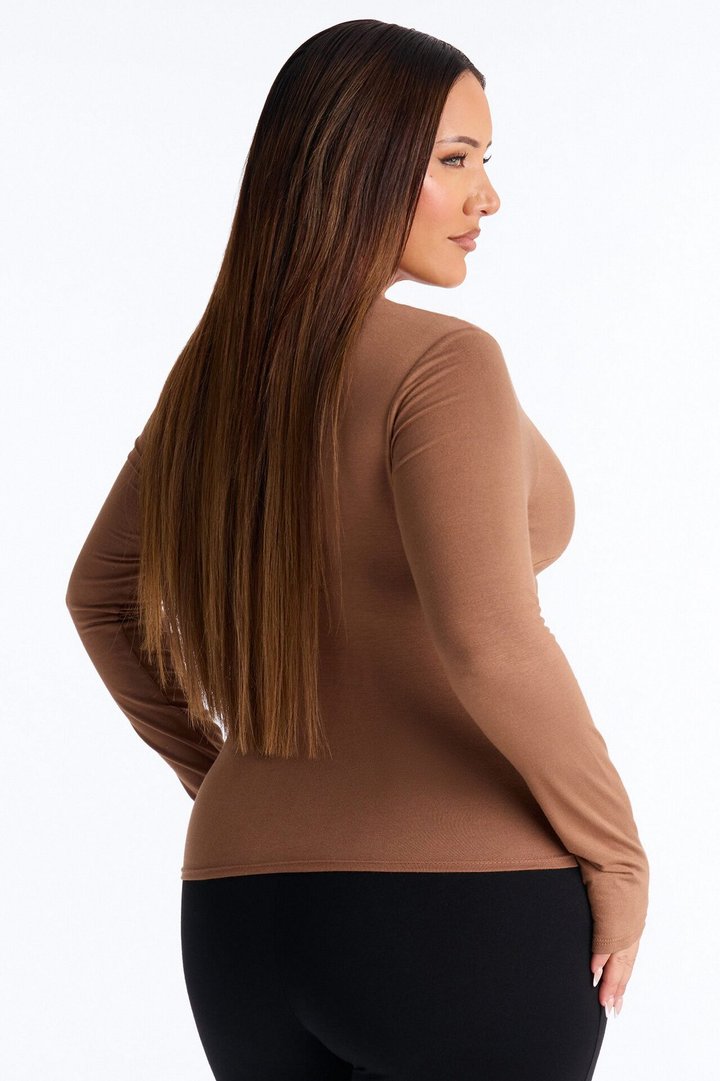 Pure Twist V-Neck Long Sleeve Top - Mocha
