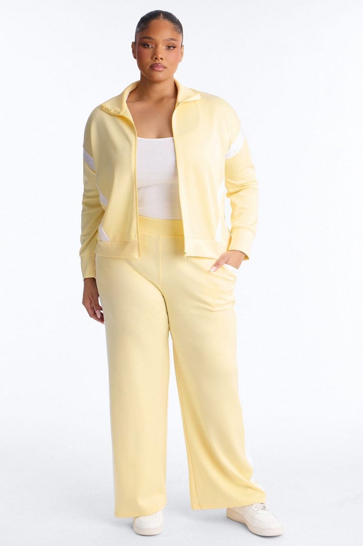 Stacy Scuba Zip Up Pant Set - Yellow
