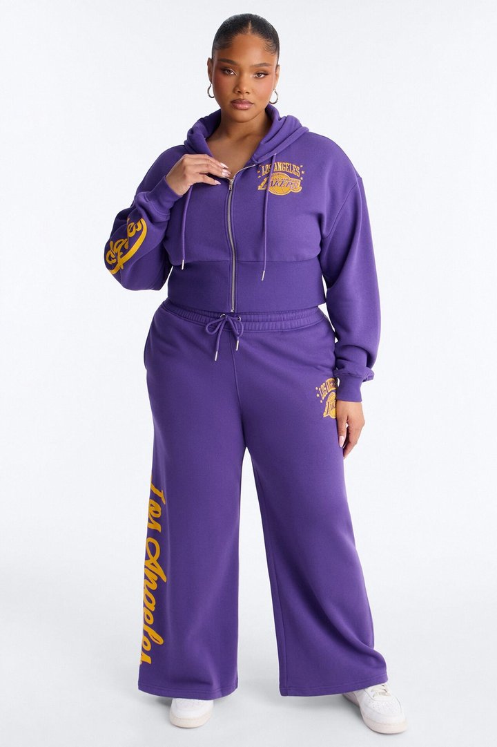 NBA LA Lakers Cropped Fleece Full Zip Hoodie - Purple