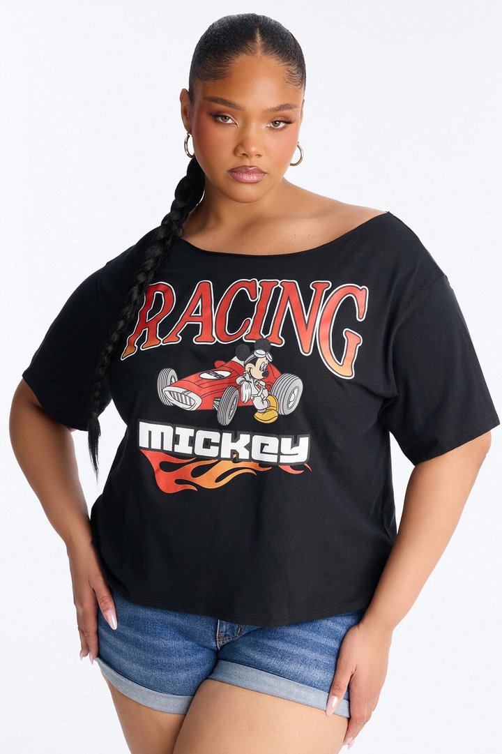Mickey Racing Off Shoulder Tee - Black