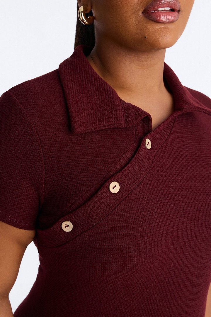 Drew Collar Sweater Midi Dress - Burgundy