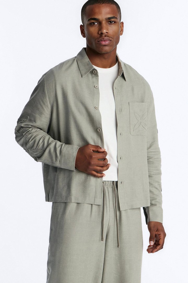 Tropical Fearless Button Up Shirt - Sage