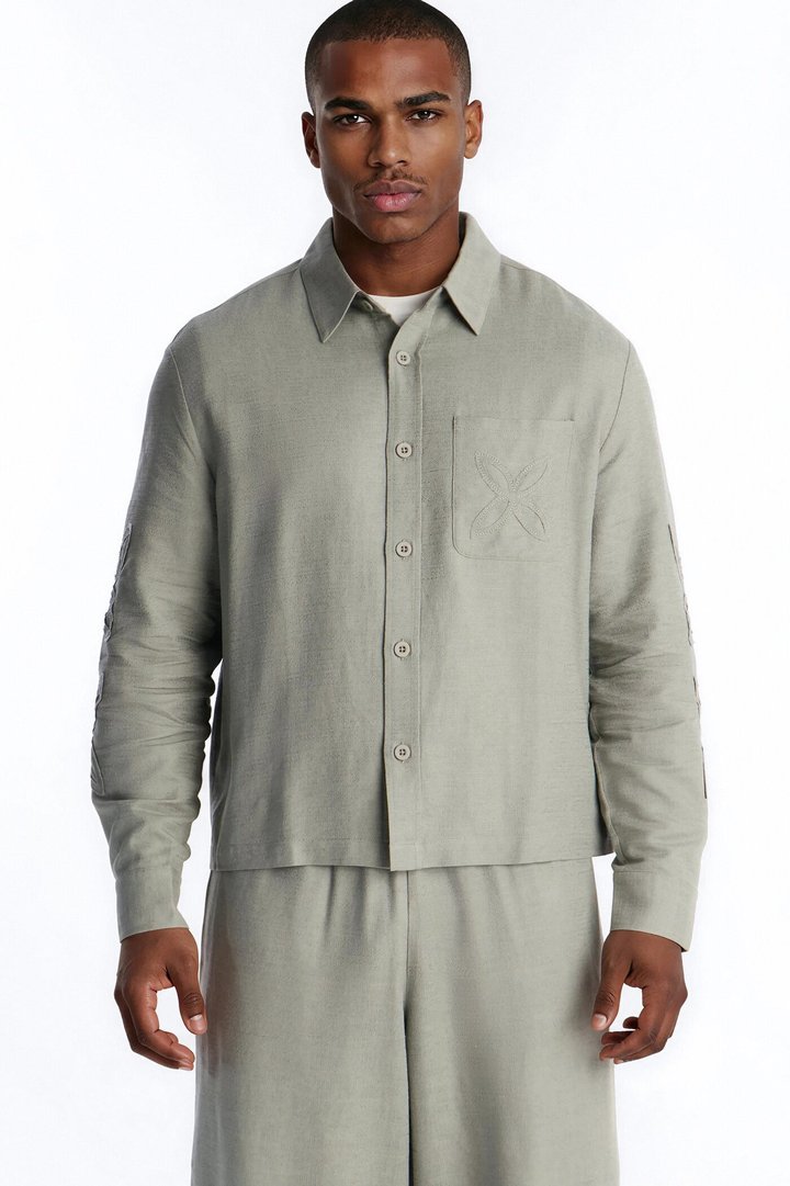 Tropical Fearless Button Up Shirt - Sage