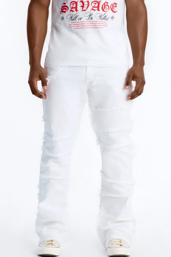 Stacked Skinny Flare Fray It Up Jean - White