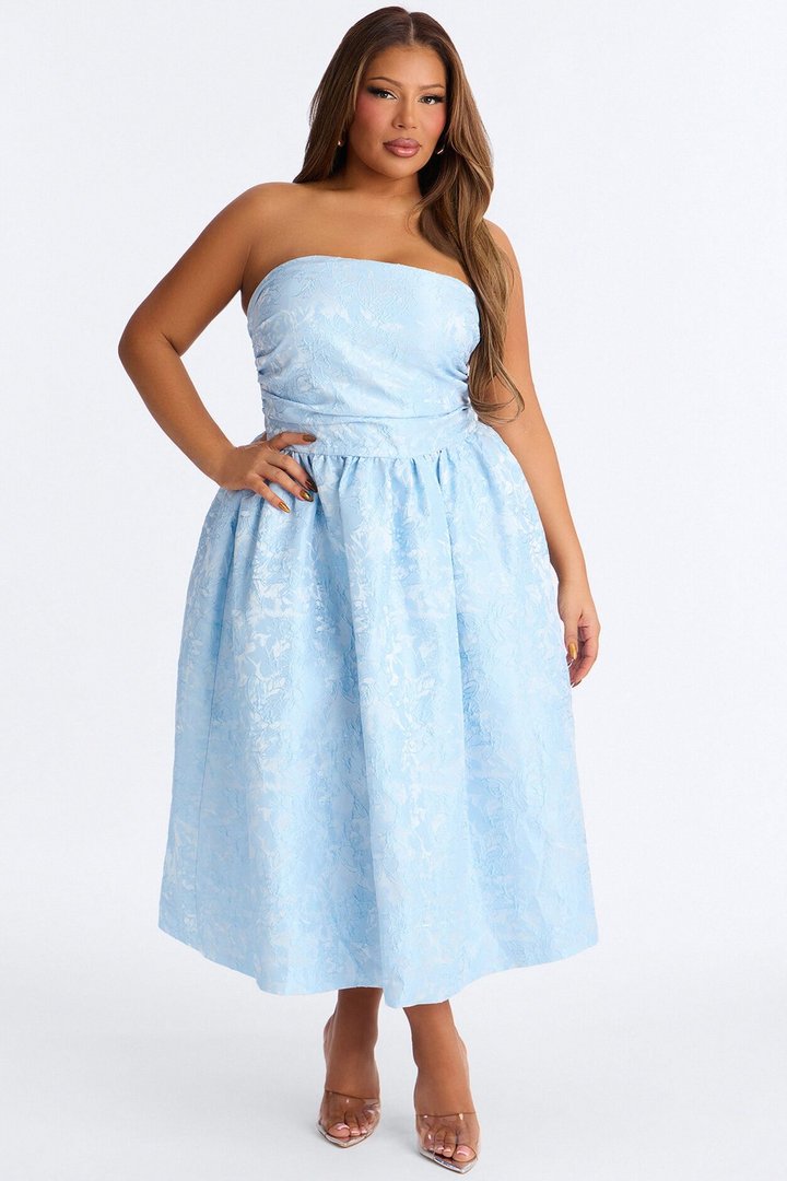 Pamela Floral Jacquard Midi Dress - Blue