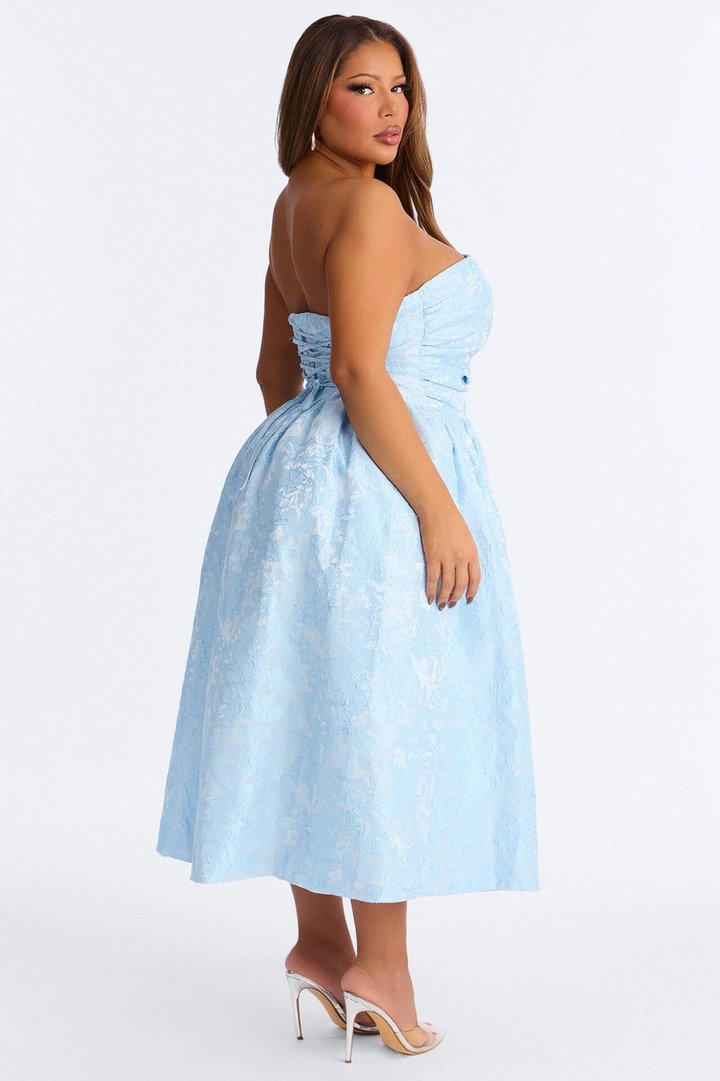 Pamela Floral Jacquard Midi Dress - Blue