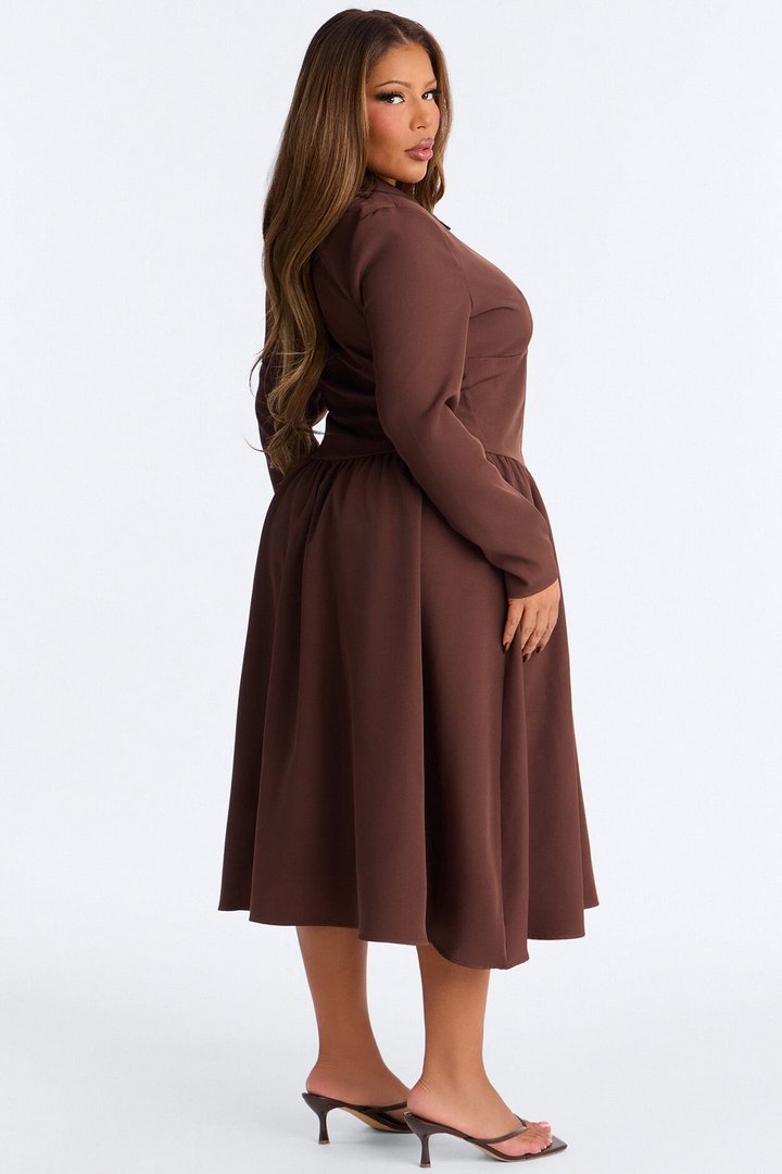 Paloma Corset Drop Waist Midi Dress - Brown