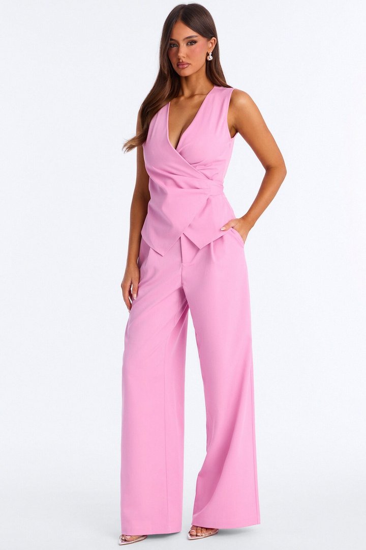 Sarah Fitted Vest Pant Set - Pink