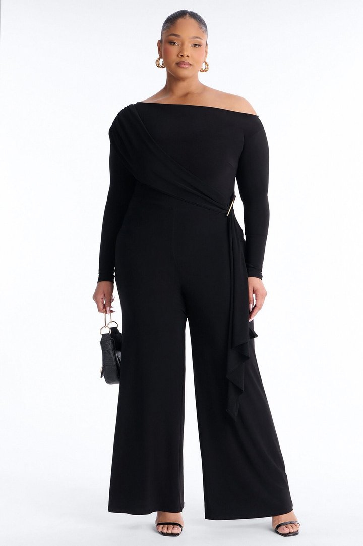Adri Draped Wide Leg Jumpsuit - Black
