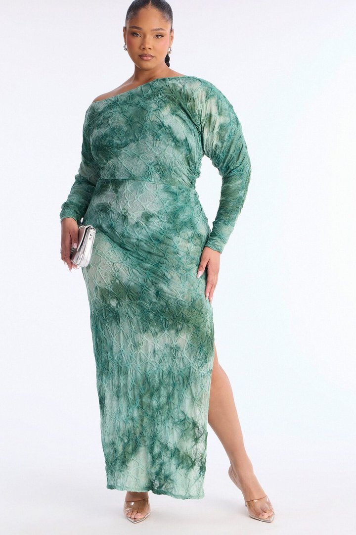Riannon Textured Tie Dye Maxi Dress - Green/combo