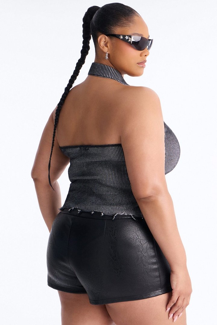 You're A Star Marled Sweater Halter Top - Black/combo