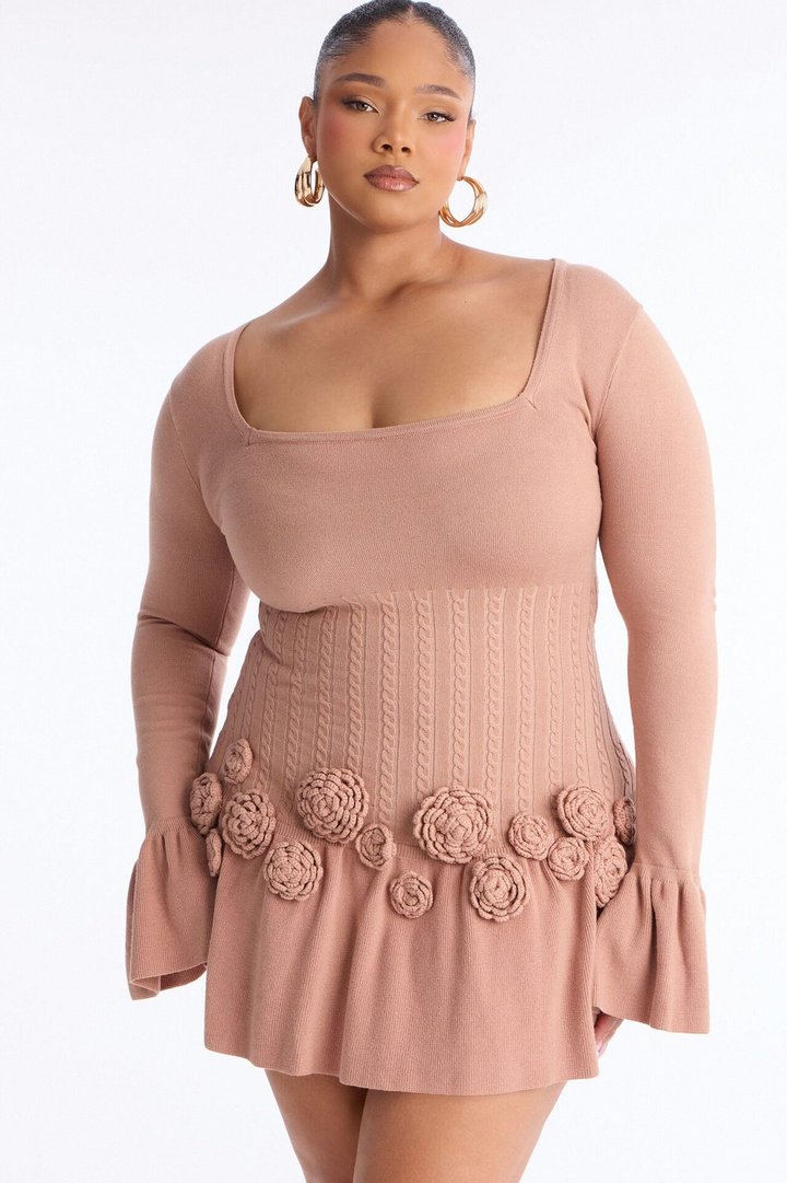 Silvana Rose Sweater Mini Dress - Mocha