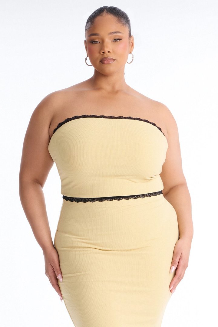 Your Darling Double Lined Ribbed Skirt Set - Yellow/combo