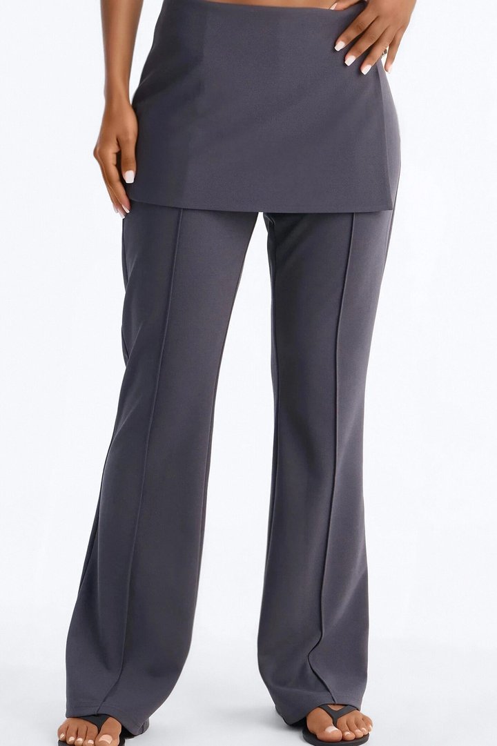 Layered Buckle Waist Mid Rise Flared Pants 33″ - Charcoal