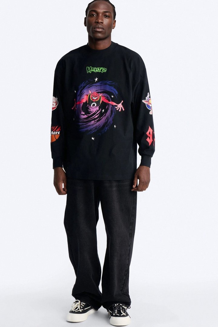 Space Jam Monstars Chrome Premium Long Sleeve Shirt - Black