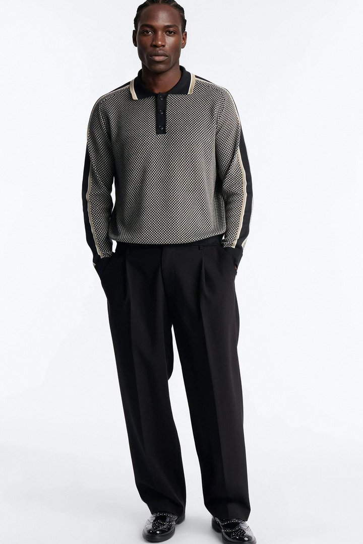 Ashford Knitted Long Sleeve Polo - Black