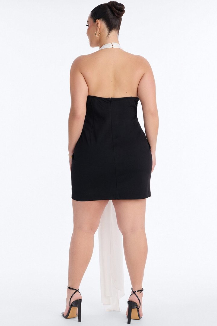Levelle Halter Ponte Mini Dress - Black/White