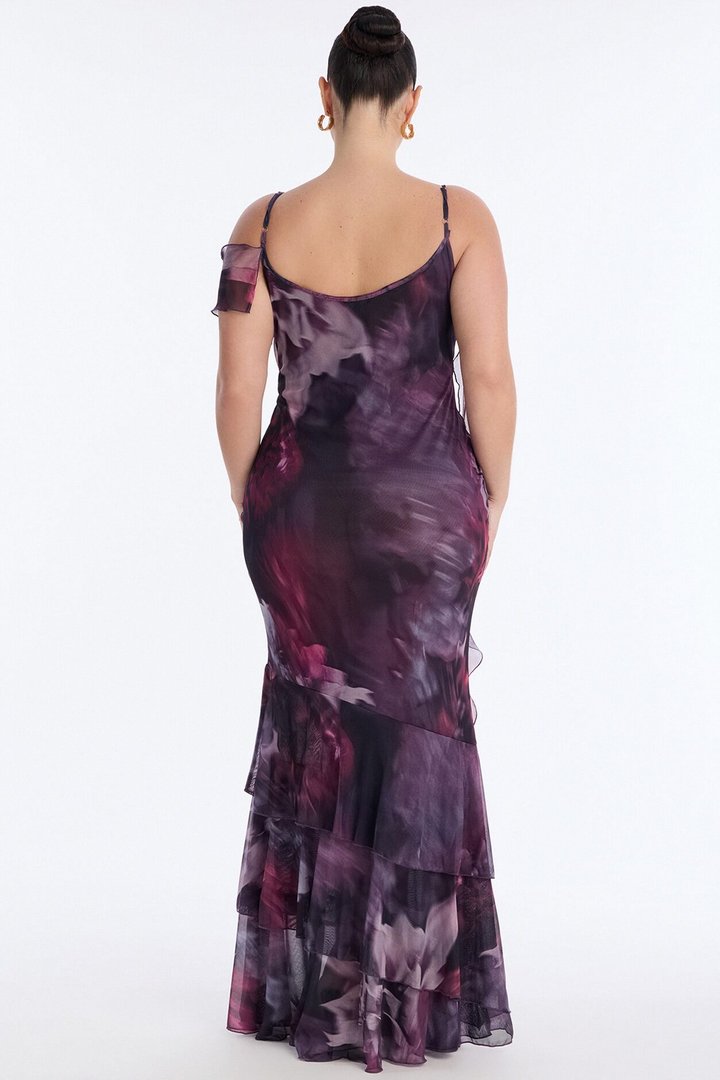 Hopeless Romantic Ruffle Mesh Maxi Dress - Plum/Multi