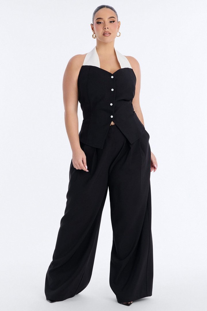 Tonight's Vibe Contrast Halter Top - Black/combo