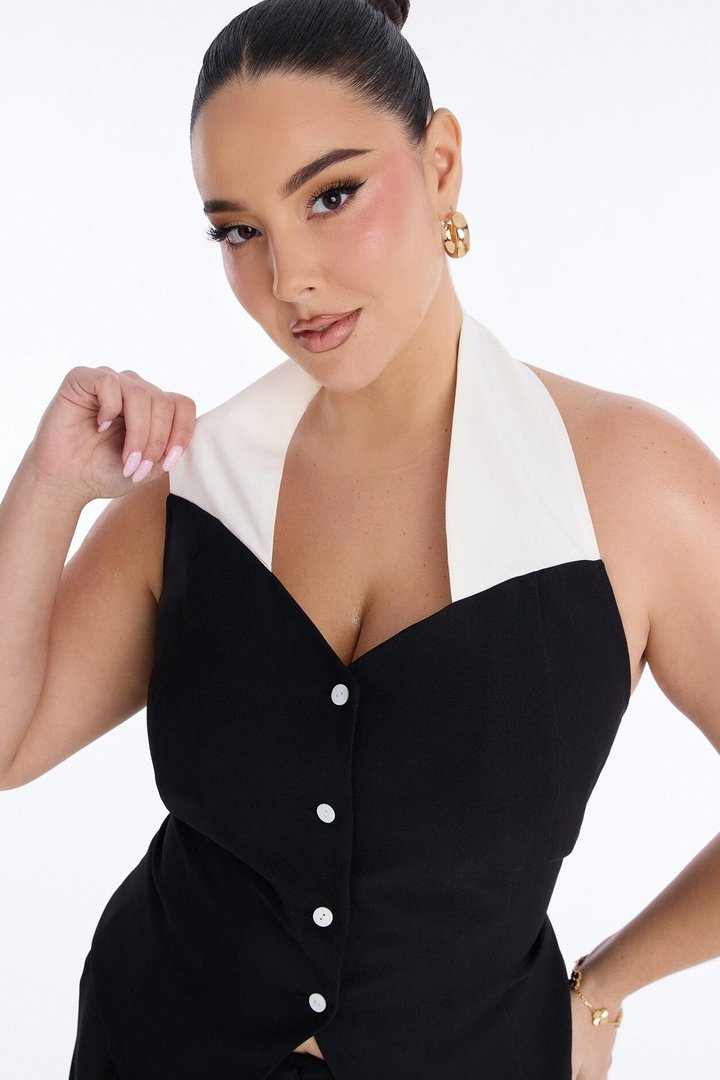 Tonight's Vibe Contrast Halter Top - Black/combo