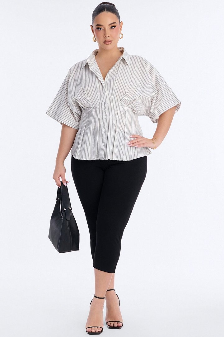 Take It Easy Pleated Stripe Linen Shirt - Cream/combo