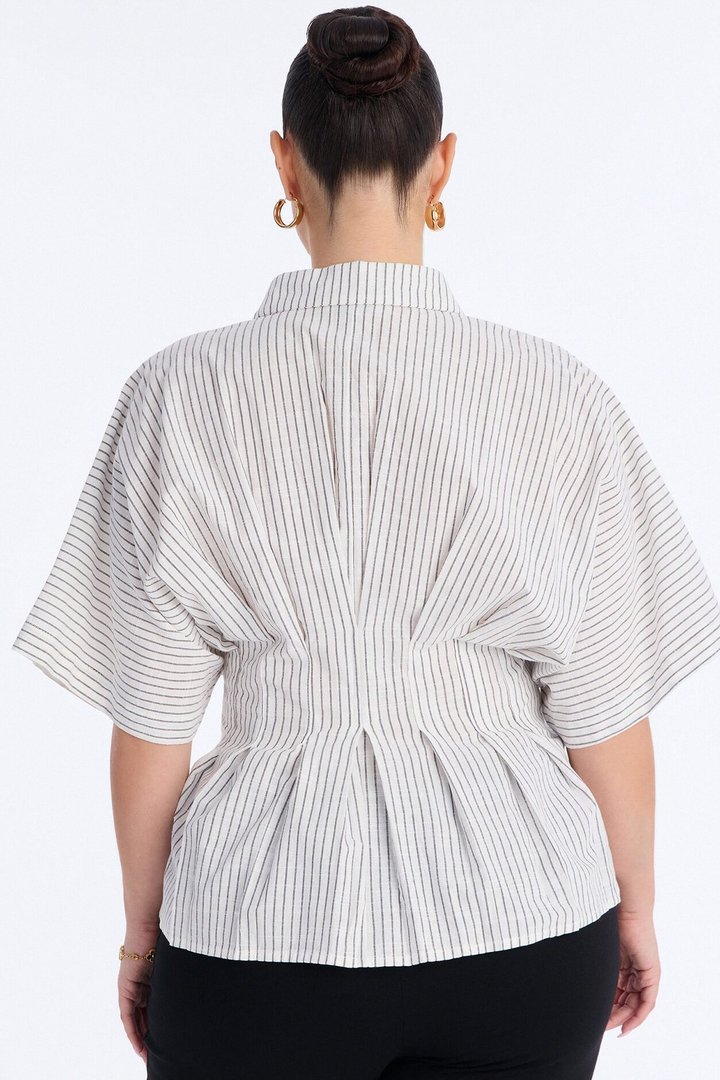 Take It Easy Pleated Stripe Linen Shirt - Cream/combo