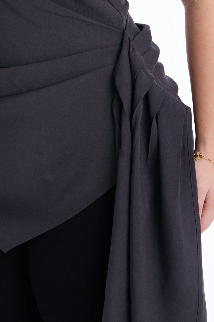 Muse In Motion One Shoulder Draped Top - Charcoal