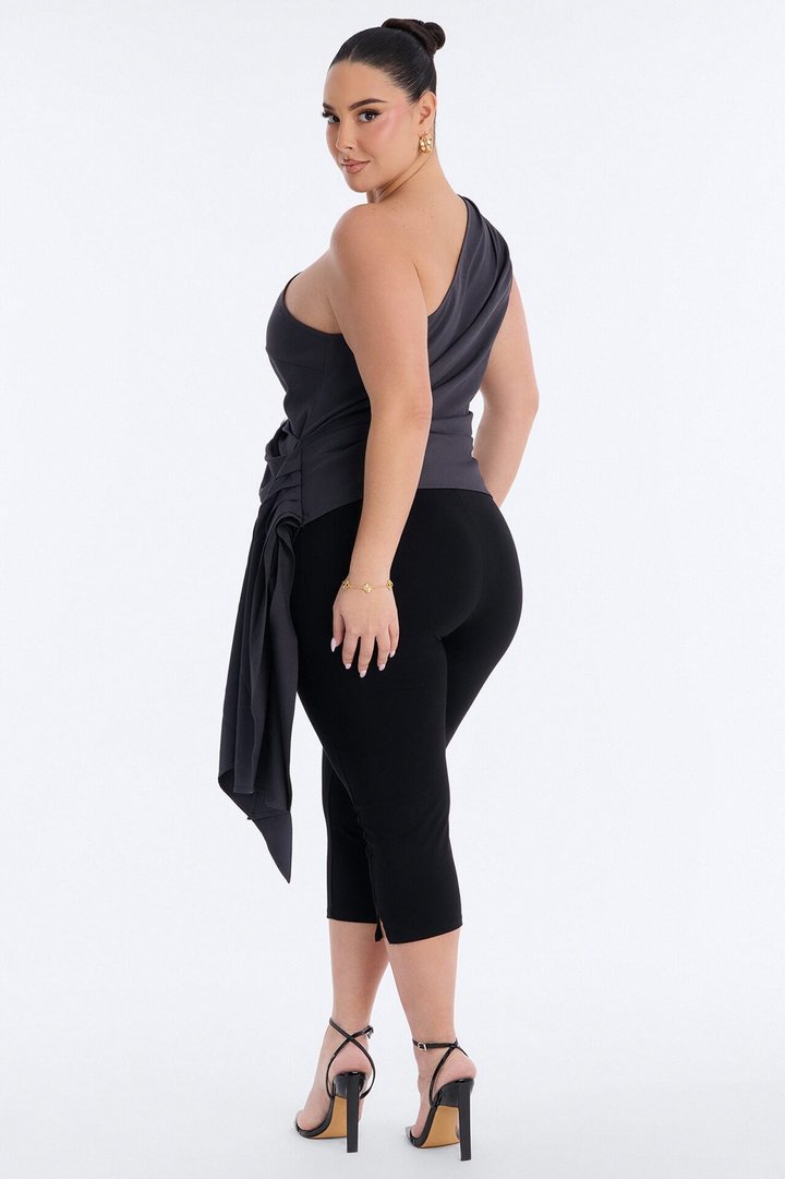 Muse In Motion One Shoulder Draped Top - Charcoal
