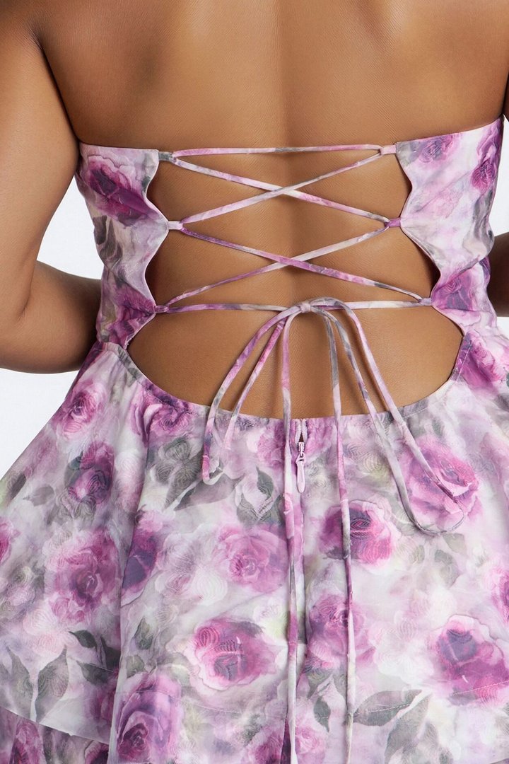 A Rosy Situation Strapless Jacquard Mini Dress - Purple/combo