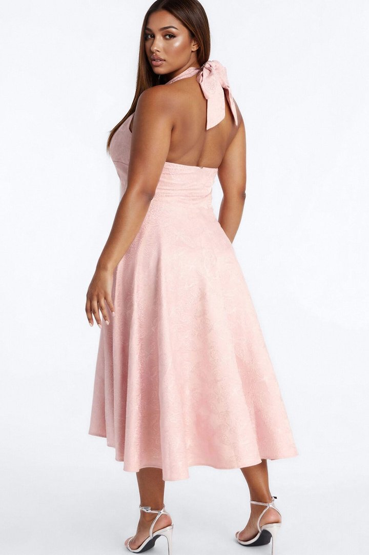 Yvette Halter Jacquard Midi Dress - Blush