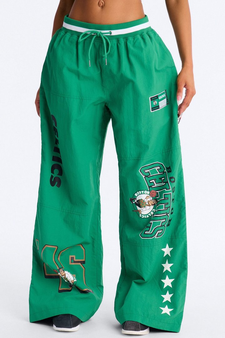 NBA Boston Celtics Patchwork Cargo Wide Leg Pant - Kelly Green