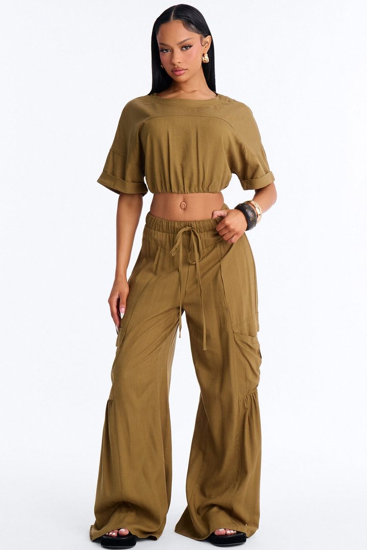 Lulu Wide Leg Pant Set - Olive