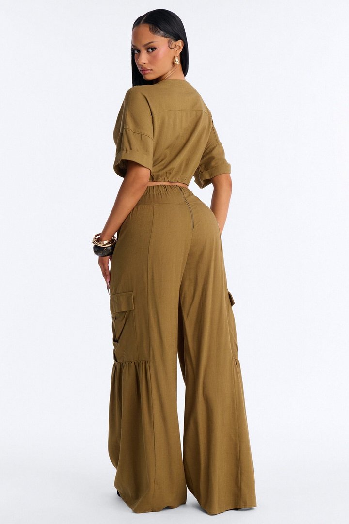Lulu Wide Leg Pant Set - Olive