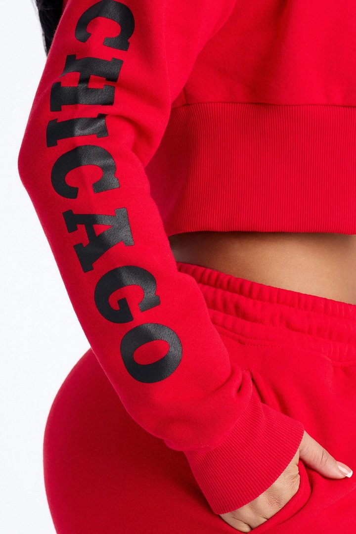 NBA Chicago Bulls Cropped Fleece Full Zip Hoodie - Red