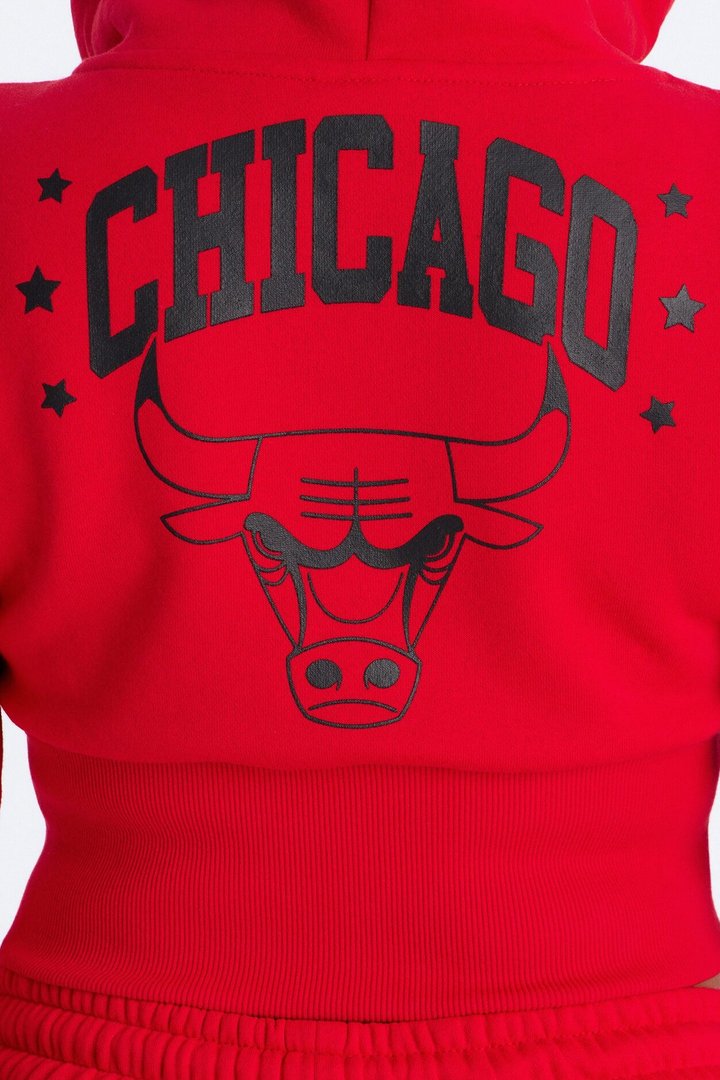 NBA Chicago Bulls Cropped Fleece Full Zip Hoodie - Red