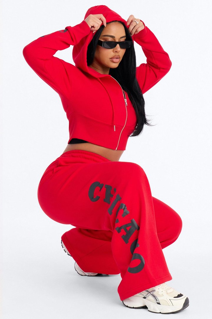 NBA Chicago Bulls Cropped Fleece Full Zip Hoodie - Red