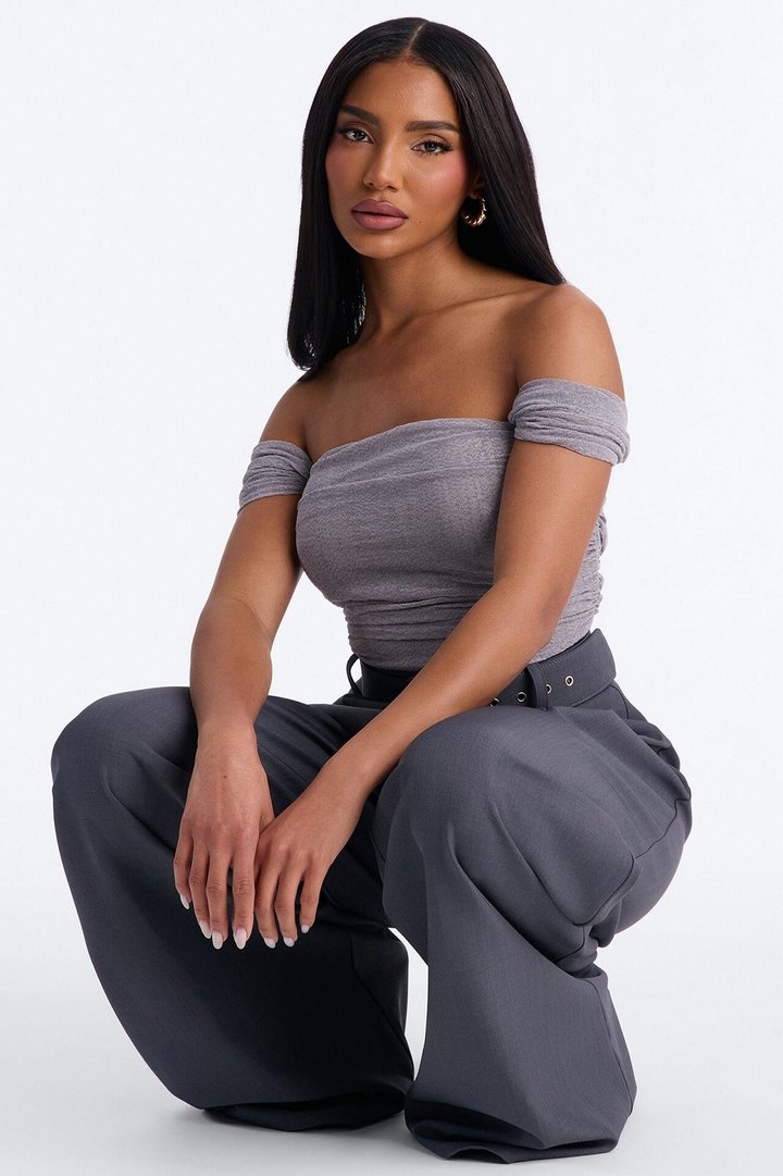 Charlize Off Shoulder Belted Jumpsuit - Grey