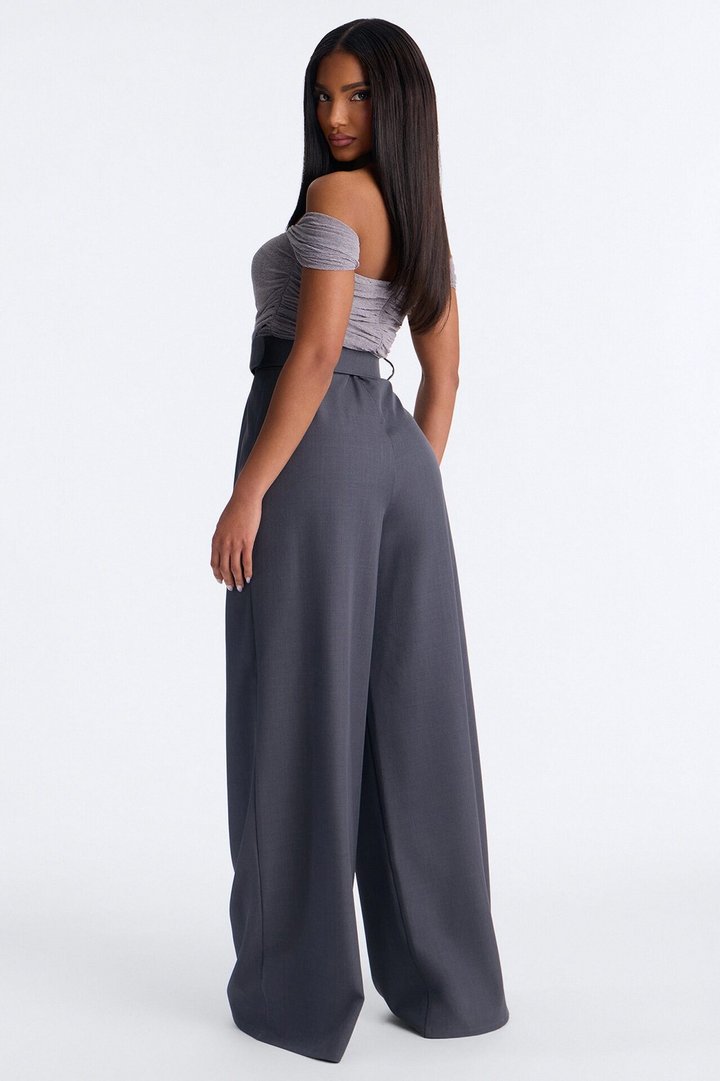 Charlize Off Shoulder Belted Jumpsuit - Grey