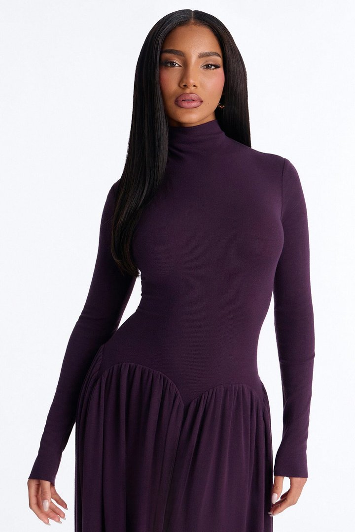 Alayna Long Sleeve Sweater Maxi Dress - Purple